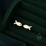 Tiny Fish Stud Earrings In Sterling Silver, thumbnail 6 of 11