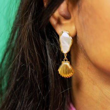 Mother Of Pearl Seashell Charm Earrings, 3 of 7