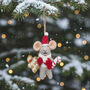 Handmade Felt Chris Mouse Christmas Hanging Decoration, thumbnail 1 of 4