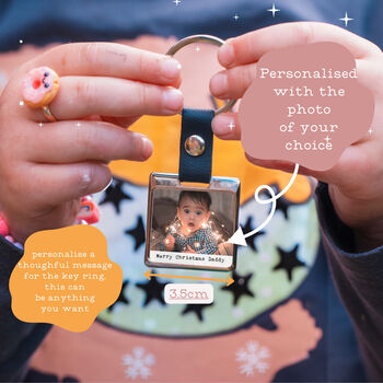 Personalised Christmas Photograph And Message Metal Keyring, 2 of 2