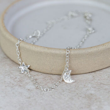Sterling Silver Moon And Star Anklet, 3 of 4