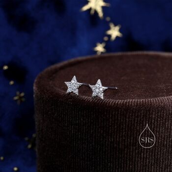 Extra Tiny Cz Star Stud Earrings In Sterling Silver, 2 of 10