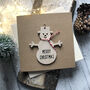 Wooden Snowman Decoration Christmas Card, thumbnail 1 of 4