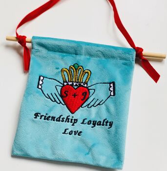Personalised Velvet Embroidered Claddagh Heart Banner, 4 of 4