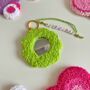 Green Floral Mirror Handmade Punch Needle Keyring, thumbnail 1 of 2