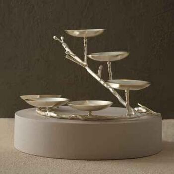 Handmade Gold Branch Six Bowl Brass Serving Stand, 2 of 3