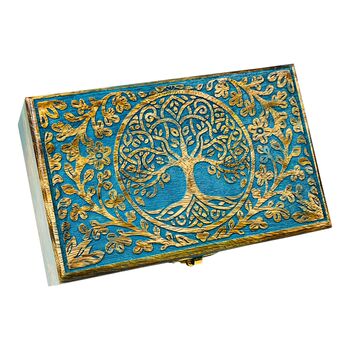 Blue Tree Of Life Engraved Wooden Keepsake Box, 4 of 12