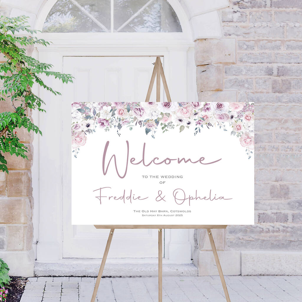 Wedding Welcome Sign Lilac And Pink Florals By Ottie Design