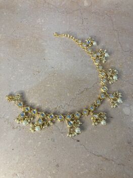 Sajal Gold Plated Kundan And Pearl Adjustable Anklets, 3 of 4