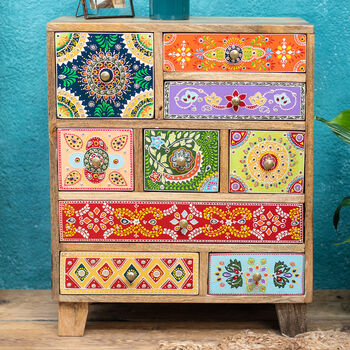 Hand Painted Bohemian Nine Drawer Cabinet Chest, 2 of 7