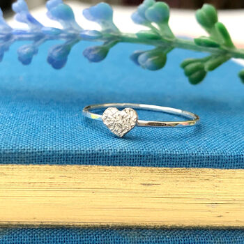 Sterling Silver Tiny Heart Stacking Ring, 2 of 9