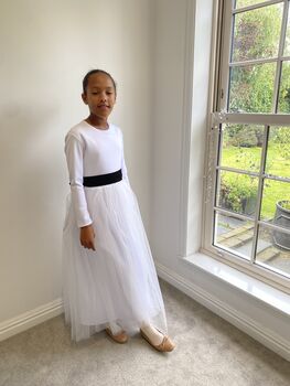 Long Sleeve Sparkly Tulle Flower Girl Dress – Ankle Length White Dress For Weddings, Christenings And Special Occasions, 4 of 6