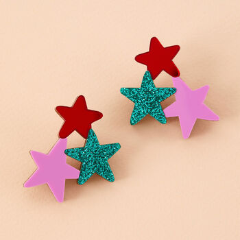 Colourful Statement Star Earrings In Emerald Acrylic, 2 of 5