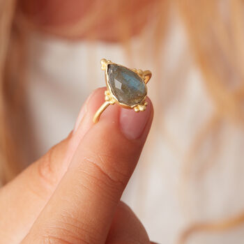 Grey Labradorite18 K Gold And Silver Pear Shaped Ring, 5 of 12