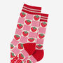 Women's Strawberry Checkered Bamboo Socks Pink Red, thumbnail 4 of 4