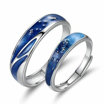 Adjustable Couple Star Promise Band Ring Set, 3 of 6