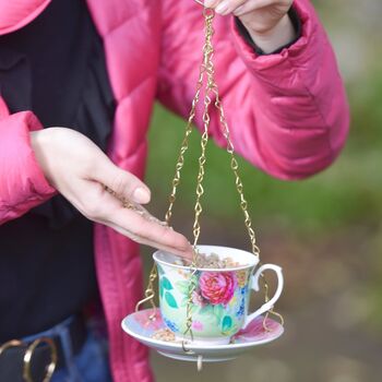 Personalised Floral Tea Cup And Saucer Bird Feeder, 2 of 4