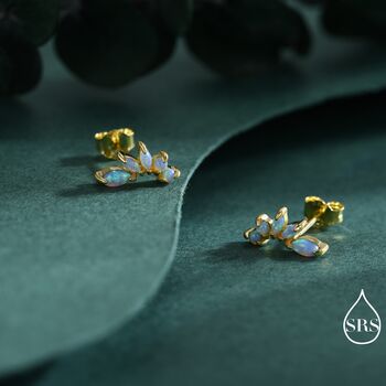 Sterling Silver Blue Opal Marquise Cluster Stud Earrings, 6 of 12