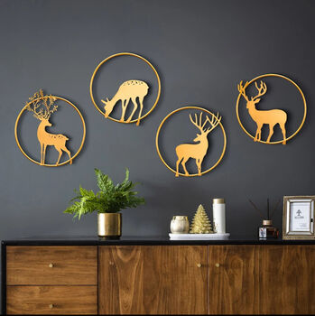 Circular 50cm Gold Reindeer Stag Wall Art, 11 of 12