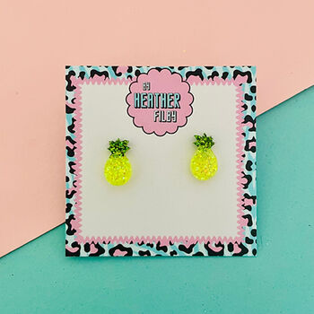 Pineapple Glitter Stud Earrings, 5 of 5