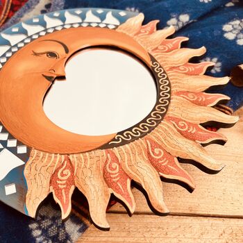 Handmade Sun And Moon Mirror With Mosaic Detail, 3 of 8