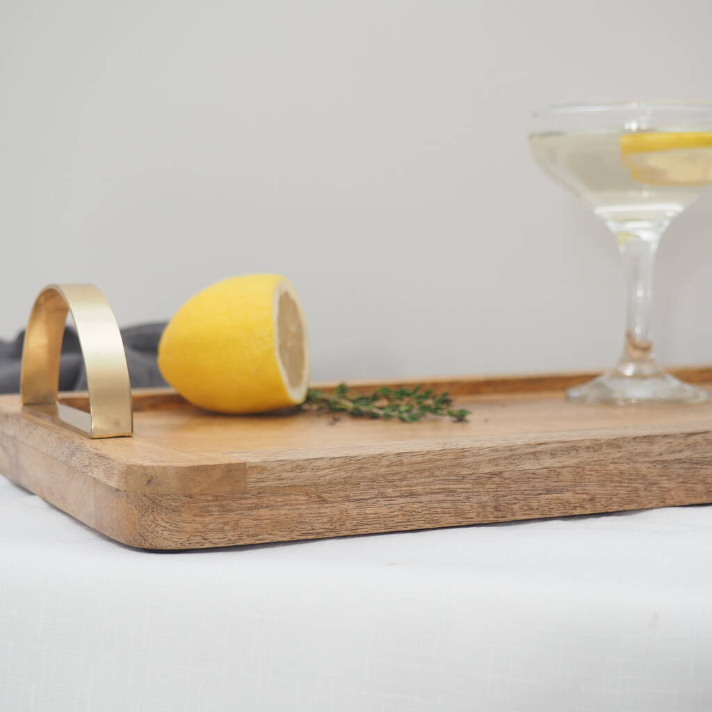 Natural Wood Serving Tray With Copper Handle By Za Za Homes