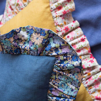 Blue Linen Frilled Cushion, 2 of 2