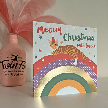 Over The Rainbow Meowy Christmas Ginger Cat Card, 2 of 2