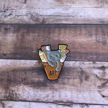 Crafty Cat In Art Pot Enamel Pin, 2 of 5