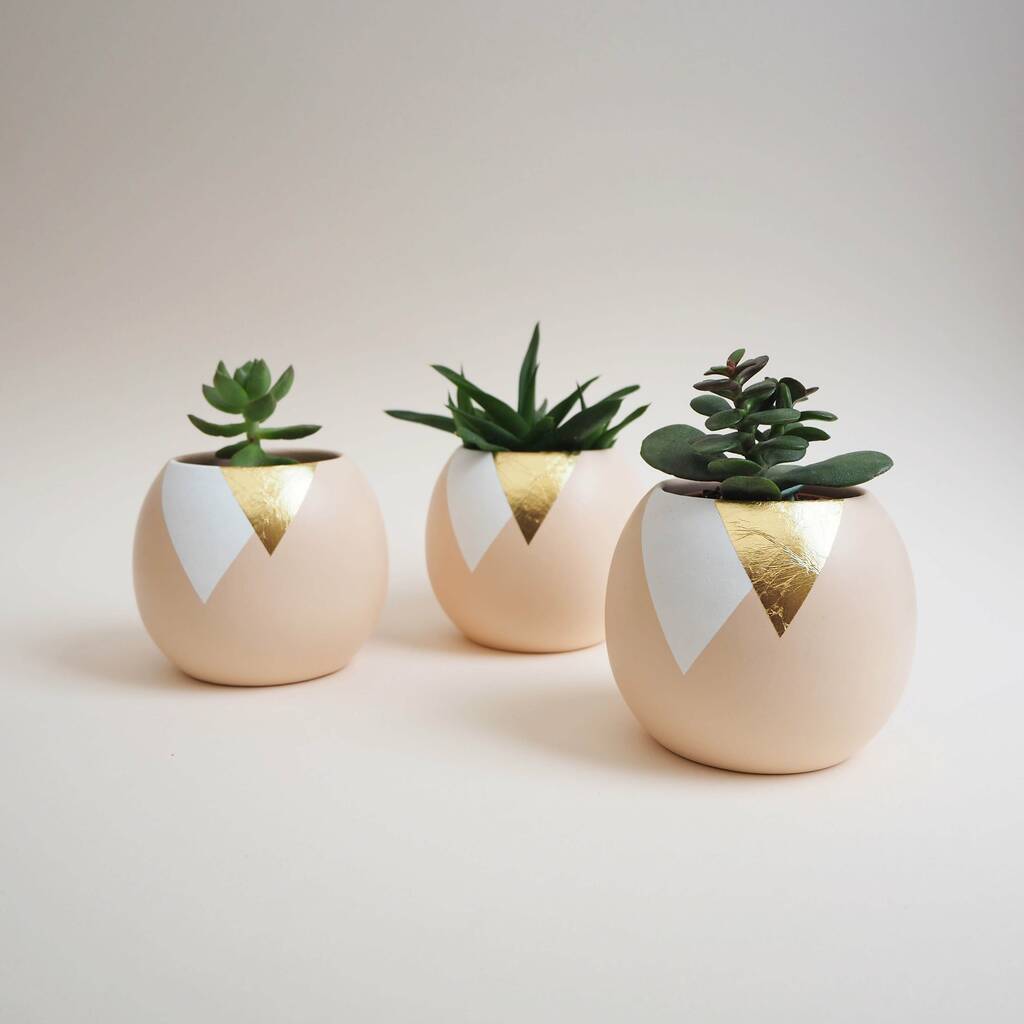 Gold Leaf Triangle Round Plant Pot, 1 of 2