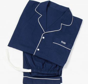 Men's Personalised Navy Cotton Pyjamas, 4 of 10