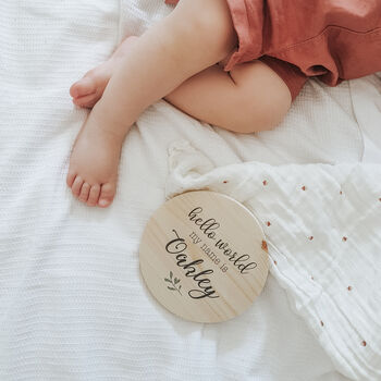 Personalised 'Hello World My Name Is' Wooden Baby Sign, 2 of 8