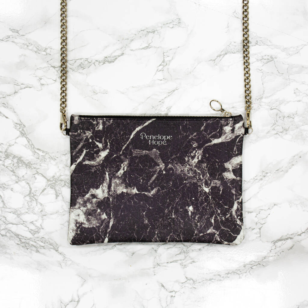 Leather Crossbody Bag In Black Marble By Penelope Hope | 0
