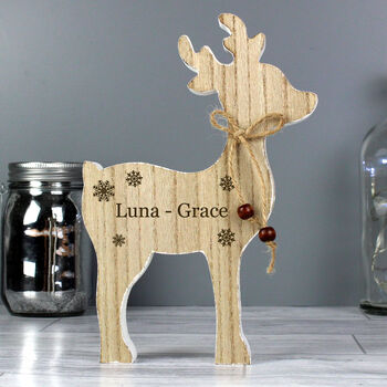 Personalised Any Name Wooden Reindeer Decoration, 4 of 6