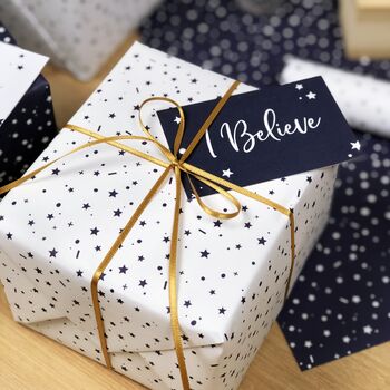 Recycled White Believe Stars Wrapping Paper Stickers, 3 of 4