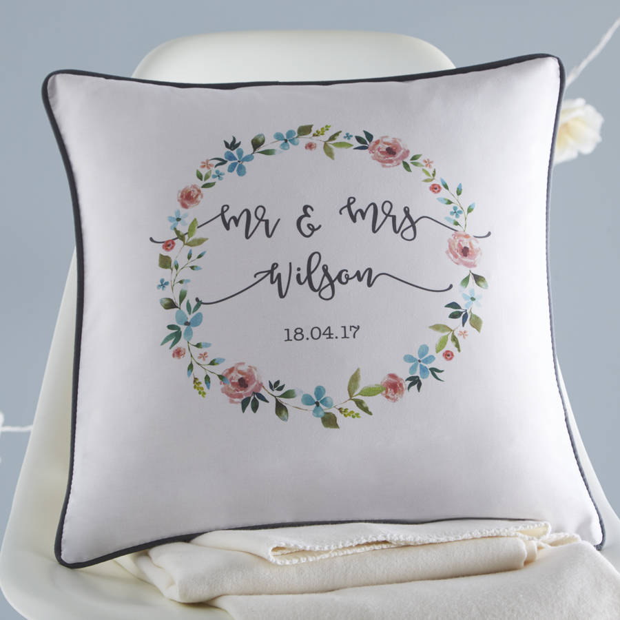 Floral Personalised Wedding Cushion, 1 of 5