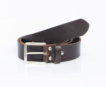 Handmade Men's English Leather Dark Brown Belt 35mm Wide, 6 of 9