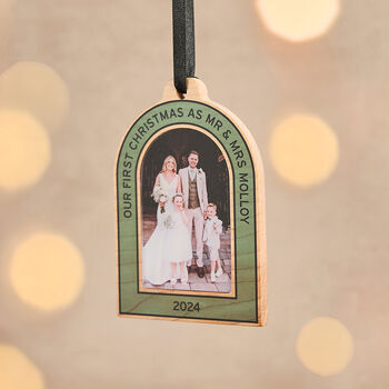 Personalised Wooden Arch Photo Christmas Bauble, 6 of 6