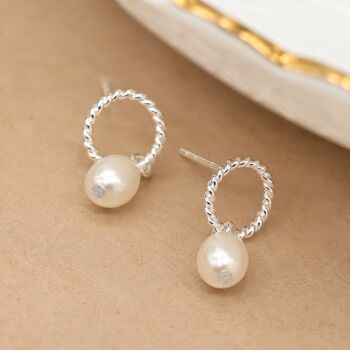 Sterling Silver Freshwater Pearl Circle Stud Earrings, 3 of 8