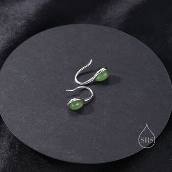 Genuine Green Jade Pear Cut Drop Hook Earrings, 6 of 10