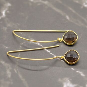 Smoky Quartz Gold Plated Sterling Silver Earrings, 2 of 6
