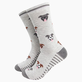 Men's Bamboo Socks Grey Staffy Bull Terrier, 4 of 4