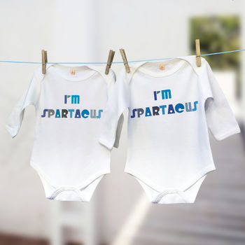 Matching T Shirt Set 'I'm Spartacus' For Dad And Baby, 3 of 3