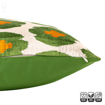 Green And Orange Silk Ikat Velvet Cushion Cover 50x50cm, 3 of 5