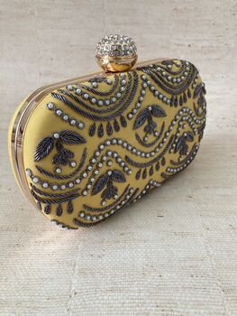 Yellow Handcrafted Oval Clutch Bag, 2 of 4