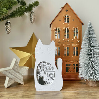 Mischievous Cat Christmas Tree Lightbox Ornament, 2 of 5