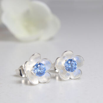 Silver Birthstone Blossom Stud Earrings, 5 of 10