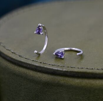 Amethyst Purple Cz Droplet Huggie Hoop Earrings Two, 5 of 11