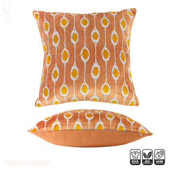 Cinnamon Ikat Silk Velvet Cushion Cover 50x50cm, 2 of 5