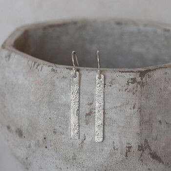 Sterling Silver Textured Long Rectangle Earrings, 2 of 7